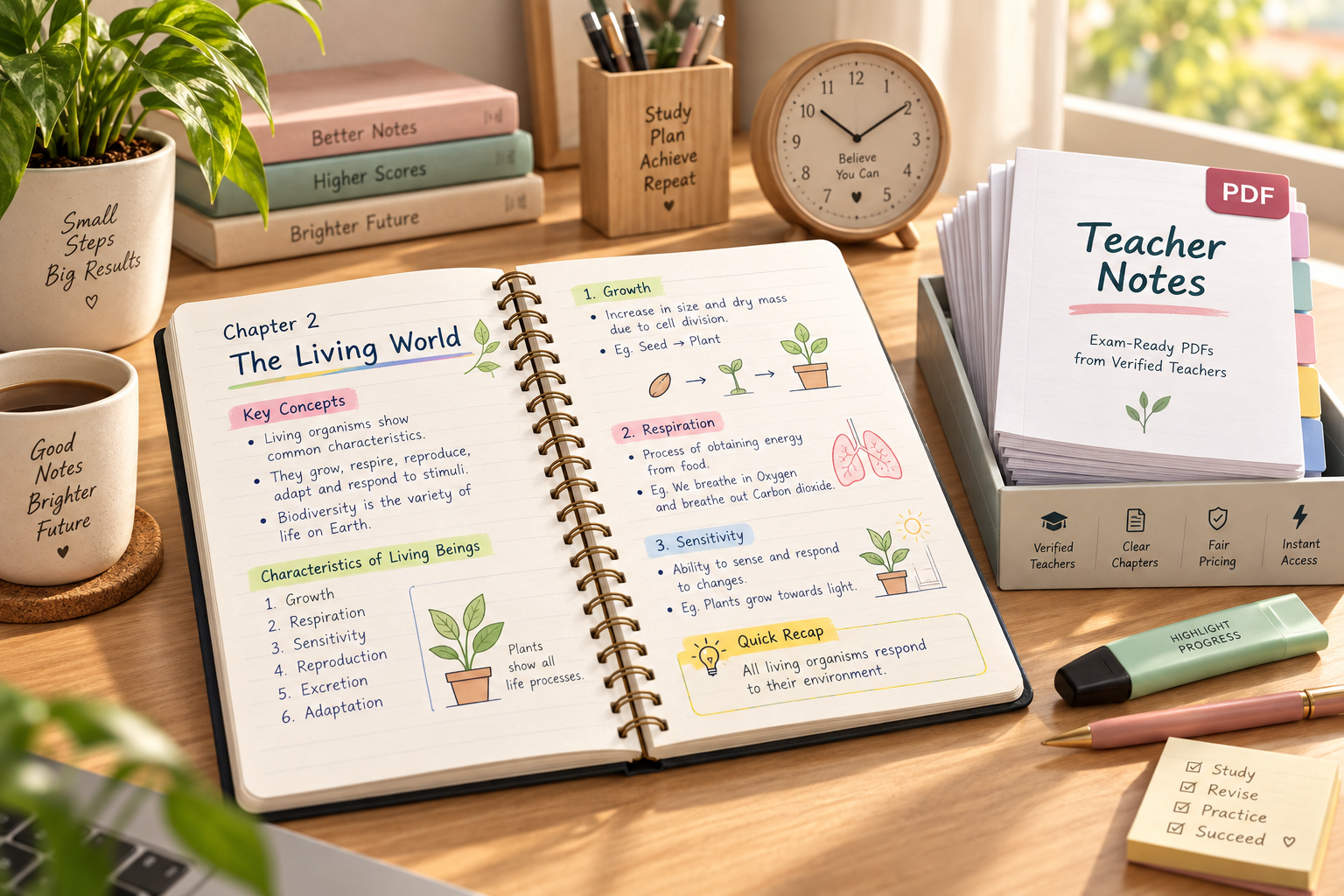 Teacher notes on a study desk